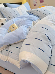 Modern Minimalist Pure Cotton Stripe Bedding Set 3-4 Pieces Autumn Winter High End Feel Sheet Cover Duvet Cover Bedding Set