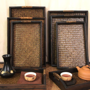 Thailand Solid Wood Tray Rectangular Large Tea Tray Household Coffee Table Wooden Bamboo Natural Retro Style Chinese Tea Mat