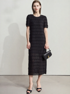 Elegant French Style Long Lace Splice Straight Cut Dress Simple Design Summer Commute Dress V-neck H-type Midi Dress