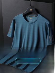 Lormen Ice Silk Mesh Quick Dry Short Sleeve T-Shirt Summer Sporty Thin Style For Men Large Size Fashionable Urban Dad Clothes