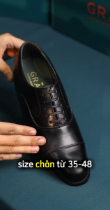 Giày Tây Da Đế Nhẹ BIG SIZE ( 37 - 45 ) Grace Saigon Oxford 008 Màu Đen Da Bò Êm Ái