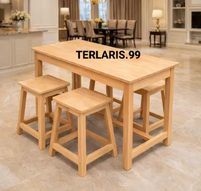 1. Set Meja Makan Kayu Mahoni + 4 Kursi | Meja Cafe / Teras / Resto Minimalis