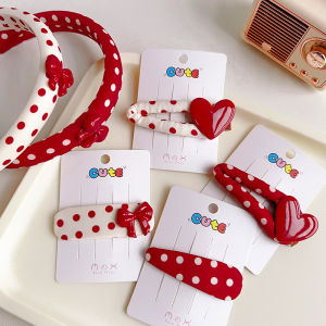 กิ๊บติดผมลายจุดสีแดงสไตล์เกาหลี ผูกโบว์ผีเสื้อสำหรับเด็กผู้หญิง กิ๊บติดผมทรงสูง สไตล์หวานและน่ารัก สำหรับเด็ก