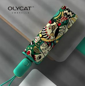 LORDWEY & OLYCAT ร่มสนามสำหรับฤดูร้อนร่มร่มกันแดดพับได้ผู้หญิงป้องกันรังสียูวีแบนอัตโนมัติร่มขนาดเล็ก Gratis Ongkir UPF50 +