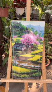 Tranh Gỗ Tráng Gương Treo Tường Phong Cảnh Thủy Mặc Decor Lối Vào Phòng Khách Tặng Tân Gia Khai Trương