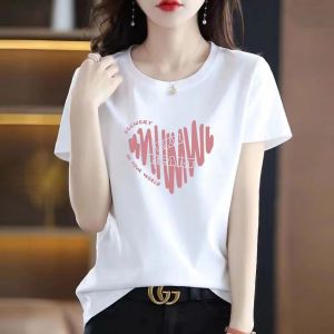 Big Sale Leak-Picking ~ Big Brand Womens Clothing Fashion Best-Seller Pure Cotton Short Sleeve T-Shirt Super Hot Heart Printing Loose All-Matching Top