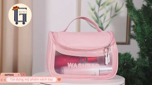 Túi đựng mỹ phẩm xách tayChất liệu PU chống thấm nước có móc treo nhiều ngănchứa được nhiều đồ dùng cá nhân và mỹ phẩm