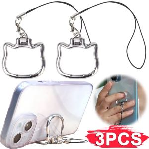 3ชิ้นสายรัดสายคล้องสั้นโทรศัพท์มือถือมัลติฟังก์ชันที่วางโทรศัพท์รูปทรงแมวน่ารักจี้ข้อมือกันตกแบบ2 In 1พับเป็นขาตั้งได้