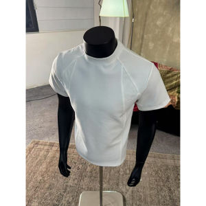 Short Boxy Shoulder Mens T-shirt Summer Slim Fit Deconstructed Cut Short Sleeve CleanFit Half Sleeve Liquid Air Layer