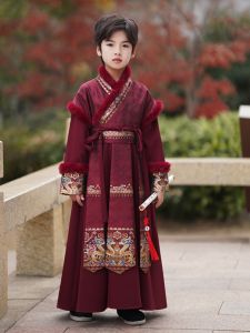 Elegant Boys Hanfu Winter New Style Fleece Lined Thickened Year-End Tang Costume Fashionable Martial Arts Boy New Year Visit Ancient Costume