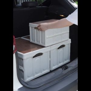 TP Foldable Storage Box 50L Organizer Large-capacity Clothes Toy Book Box Sundries Storage Box Dustproof Stackable Family Storage Box Outdoor Wooden Cover Camping Portable