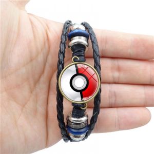 Woven Leather Bracelet Pokemon Poke Ball Vintage Multi-Layer Ornament