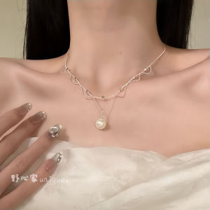 Original Design Sweet Lace Pearl Pendant Necklace French Style Choker Chain Alloy Silver Plated Gold Plated Multi Layered Jewelry