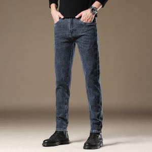 ROMON | Romon Mens Slim Straight Jeans Fashionable Casual Elastic Business Long Trousers Spring Autumn New Style Cotton Polyester Blend