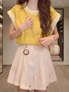 Shalldoer | Bộ đồ hai mảnh thời trang mùa hè cho nữ áo sơ mi tay ngắn khoét rỗng váy ngắn chữ A quần ngắn phong cách ngọt ngào giảm tuổi