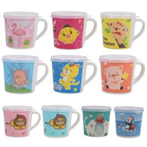 Bamboo Fiber Childrens Water Cup with Handle for Milk Drinking And Toothbrushing Cartoon Anti-Scalding Lid for Toddlers And Kids