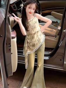 Bộ Đồ Mùa Hè Cho Bé Gái Áo Ba Lỗ Họa Tiết Hoa Và Quần Ống Loe Bộ Đồ Hai Mảnh Thời Trang Cho Trẻ Em Từ 4-14 Tuổi