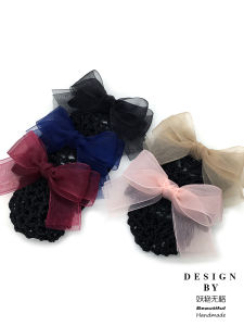 Nurse Style Hair Accessories Women Air Stewardess Hair Net Pocket Silk Butterfly Knot Bank Hotel Updo Decorations Hairpins
