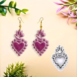 3D Cute Flaming Heart Clay Cutter Creative Cartoon Style Mold for Earrings Perfect Gift for Handmade Earrings Jewelry Crafters