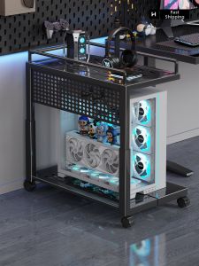 evesigar | Mobile Computer Host Stand Double Layer Under Desk Organizer with Wheels