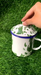 Mug Gelas Jadul Blirik Dengan Tutup Enamel Motif Teko