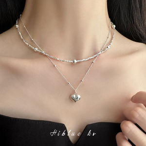 High-End Heart Titanium Steel Double-Layer Necklace with Broken Silver Elements