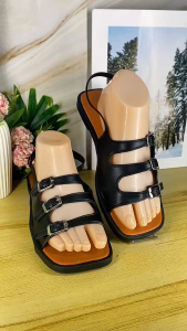 Womens Fashion Open toe Soft Adjustable Strap Flat Rubber Sandals 6688