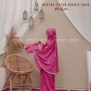 Mukena Anak Nadira Rayon Full Bordir Perlengkapan Sholat Anak SD 5-10 Tahun Terbaru