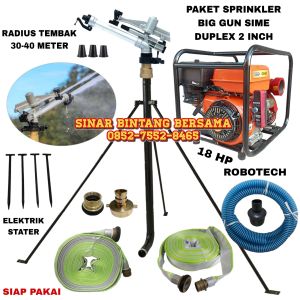 PAKET SPRINKLER BIG GUN SIME DUPLEX KOMPLIT MESIN PEMADAM 18 HP STATER