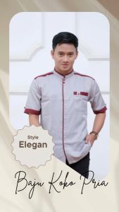 Baju Koko Pria Modern Lengan Pendek Kombinasi - Kemeja Muslim Stylish