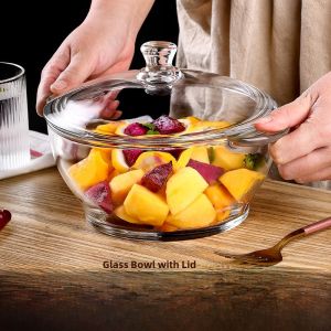 Large Size Glass Bowl Microwave Safe High Temperature Resistant Soup Bowl with Lid for Home Use Instant Noodles Heating Utensil