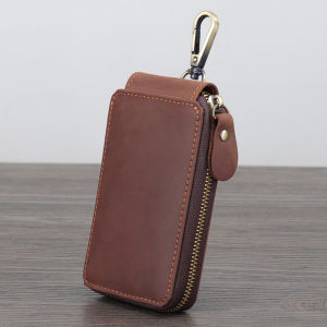 Handmade Leather Key Bag Zipper Retro Style Automobile Large Capacity Cowhide Waist Hanging Multi-Function Bag for Youth