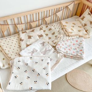 Korean 2-layer Gauze Baby Blanket Bath Towel Newborn Wrapped - Cartoon Printed Kids Quilt Gauze Bedding 110*135CM