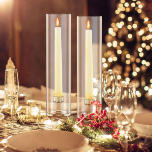 2 ชิ้นเชิงเทียนแก้วใสเชิงเทียนเทียนกระบอกฝาครอบตาราง Centerpieces เดสก์ท็อปเครื่องประดับเชิงเทียน ...