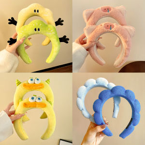 Cute Cartoon Plush Hairband Womens Autumn Winter Face Washing Makeup Mask Anti-Slip Hair Pressing Piglet Funny Headband Hair Accessories
