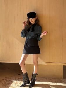 MIUCO | Áo Jeans Vintage Đính Nơ Velvet