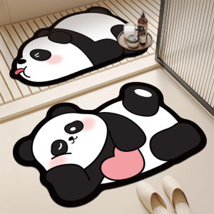 Rubber bathroom anti-slip floor mat water-absorbing and quick-drying floor mat cartoon panda printed floor mat