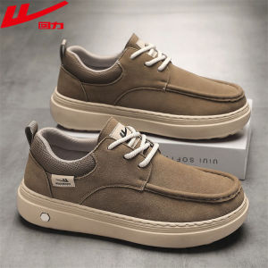 Mens Casual Leather Shoes Vintage Workwear round Toe Comfortable Fit Lace-Up mid Heel Thick Bottom for Autumn Season