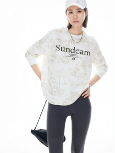 Floral Print Crew Neck Straight Shoulder Long Sleeve Womens T-Shirt