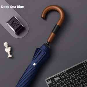 HUAAOBAI | Leather Wood Curved Handle 16 Bone Double Man Business Long Umbrella