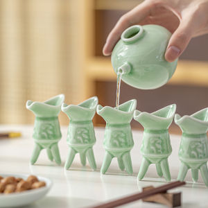Retro Gốm Sứ Trung Quốc 3 Chân Cốc Thần Thủy Tinh Nhỏ Cao Cấp Chén Rượu Sử Dụng Tại Nhà Rượu Vang Trắng Nếm Bộ