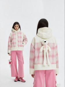 Cute 3D Bear Plaid Winter New Style Warm Hooded Down Jacket