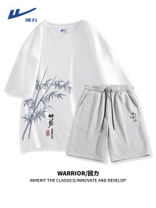 Summer Casual Cotton T-Shirt And Shorts Set for Men Pure Cotton Bamboo Print Short Sleeve Youth Five-Quarter Length Pants