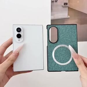 Luxury Business Magnetic for Magsafe Case for Samsung Galaxy Z Fold 8 Ultra 7 6 5 4 Cloth Tetxure Camera Protection Thin Cover