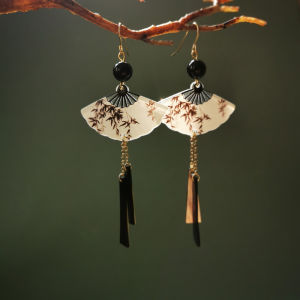 Retro Style New Chinese Style Cheongsam Han Dynasty Fan-Shaped Shell Tassel Earrings National Trendy Style Non-Piercing Ear Clip Drop Earrings for Women