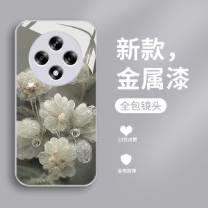 Oppo A3 5G Version Liquid Glass Phone Case Rose Mist Full Cover Three Lens Anti-Fall Simple Creative Womens Style Protective Shell