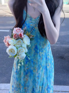 Homecore | Slimming Rejuvenating Womens Blue Floral Print Strap Dress