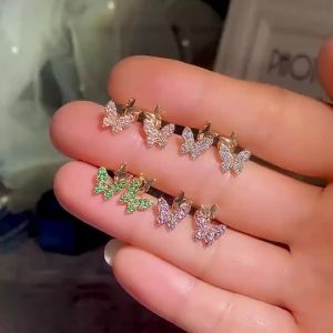 Huitan Aesthetic Pink/Purple/Green/Blue Butterfly Earrings Women Clever Accessories Wedding Dance Party Delicate Fashion Jewelry