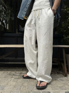 Ssumenam | Elastic Waist Linen Palazzo Pants