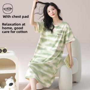 MiiOW | Pure Cotton Summer Thin Short Sleeve Sleepwear Womens Style Home Clothes Outdoor Wearable Nightgown Youth Casual Home Sweet Style